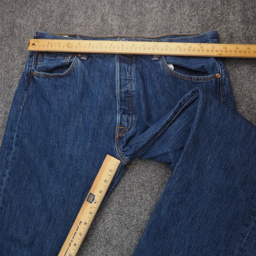 Levi's 501 Jeans Mens 36x32 Blue Solid Straight Leg Button Fly Classic Denim